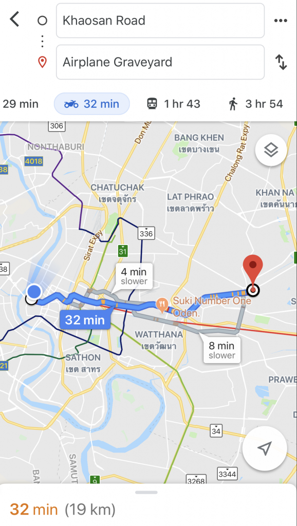 Google Maps to Bangkok Airplane Graveyard