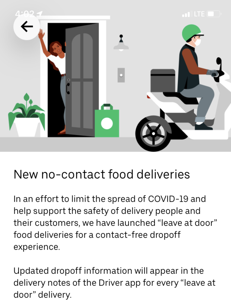 Uber Eats No-Contact Delivery