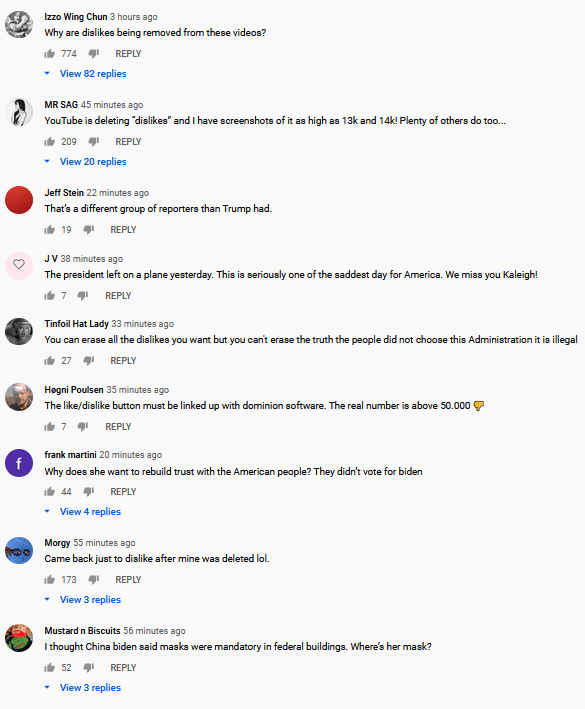 Biden YouTube comments