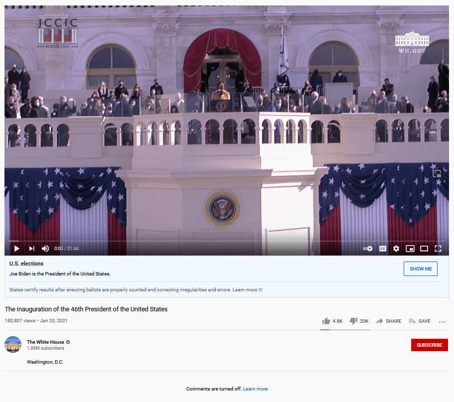 Biden YouTube Inauguration